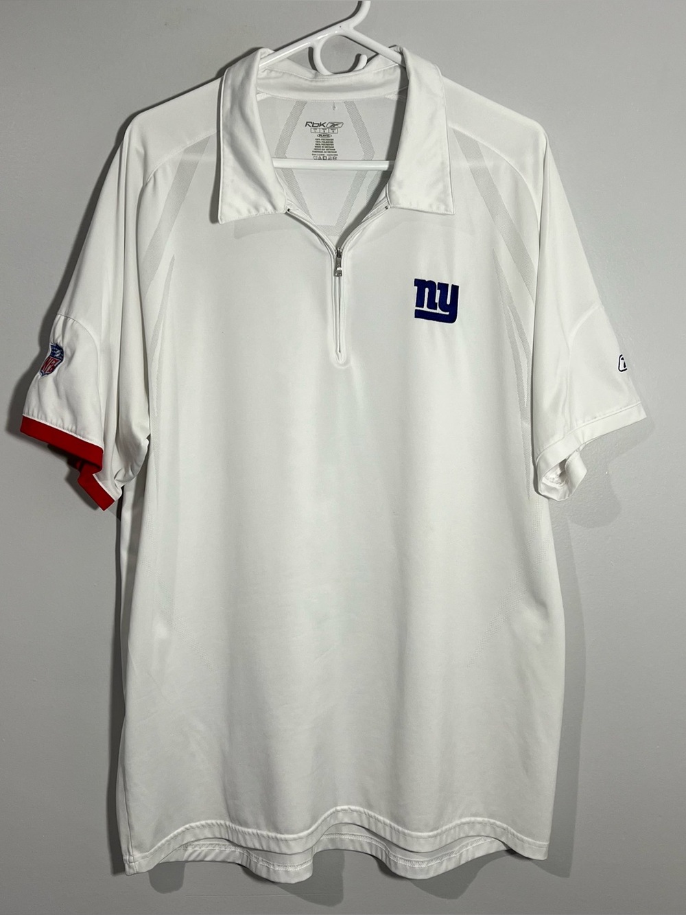 Reebok NFL New York Giants White Short Sleeve 1/4 Zip Polo Shirt Mens Large
